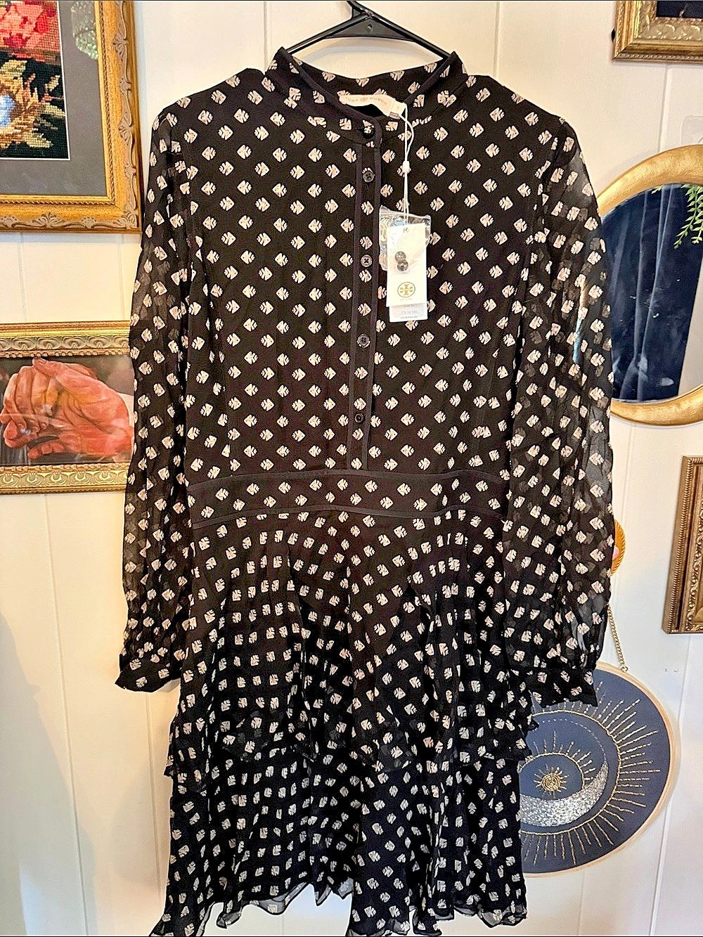 Tory Burch Geometric Mini Dress in Black & White Size 8 NWT